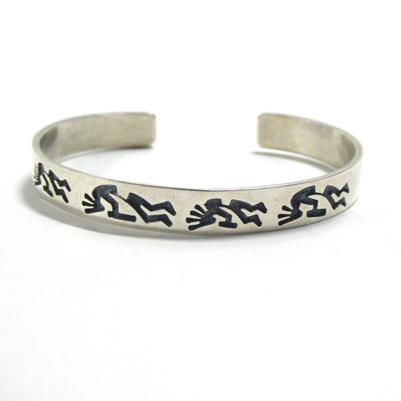 Kokopelli Sterling Silver Cuff Bracelet Signed SC Vintage 1/4" Stanley Carroll - Picture 1 of 11